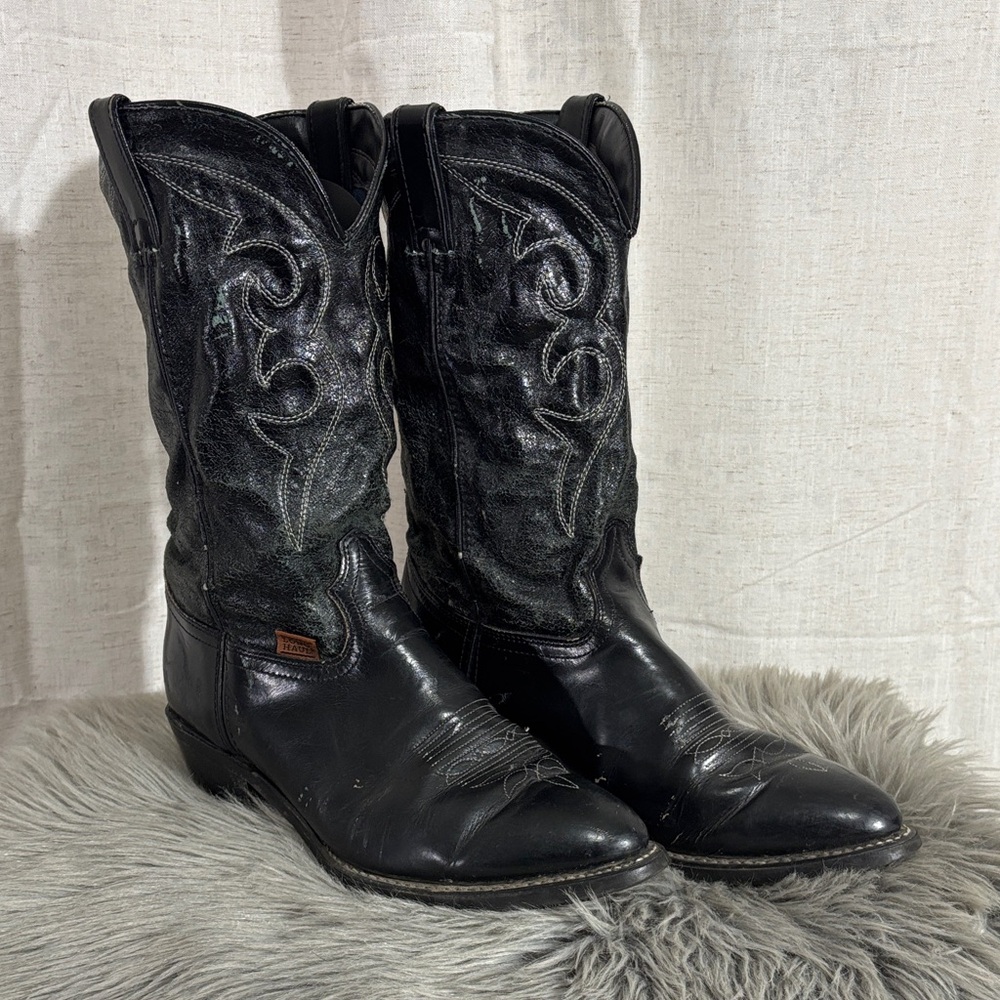 Long Haul Black Vegan Leather Western Cowboy Boots